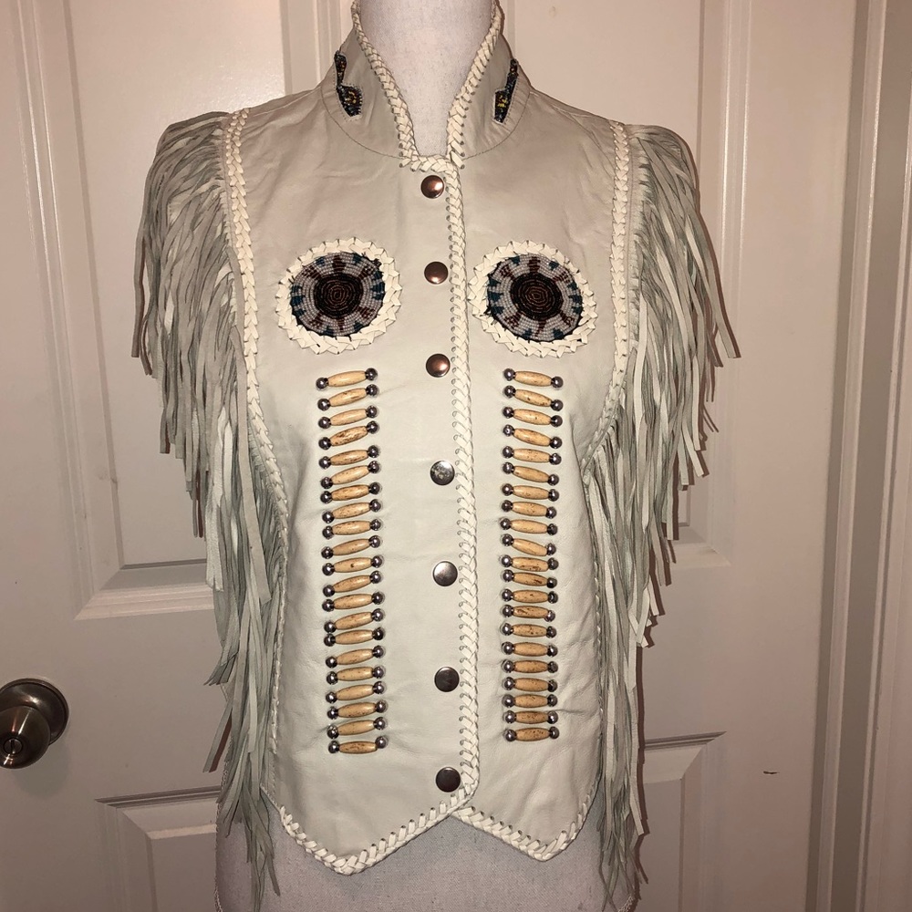 NWOT White 100% Genuine Leather Southwestern Vest